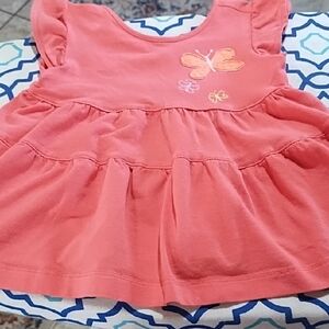 Carter's Coral Butterfly Embroidered Dress VGC Size 12 Months .